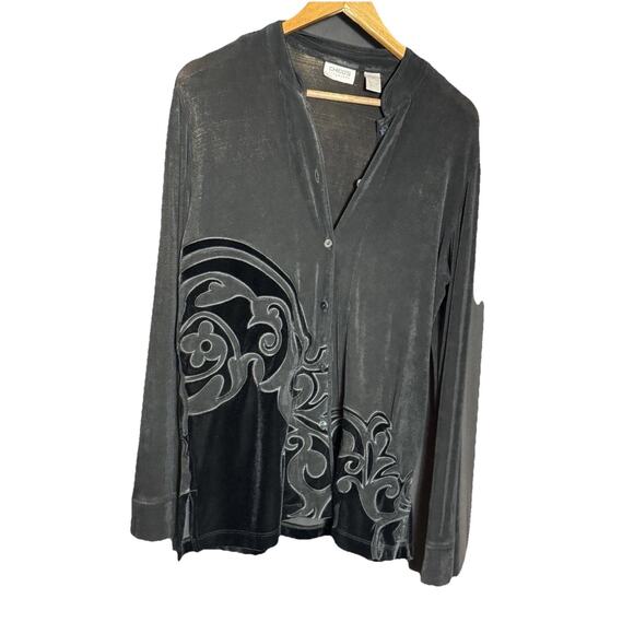 Zenergy Chicos Snap Button Black Velvet Shacket Sheer Damask Whimsigoth 1 Fairy - Picture 1 of 9